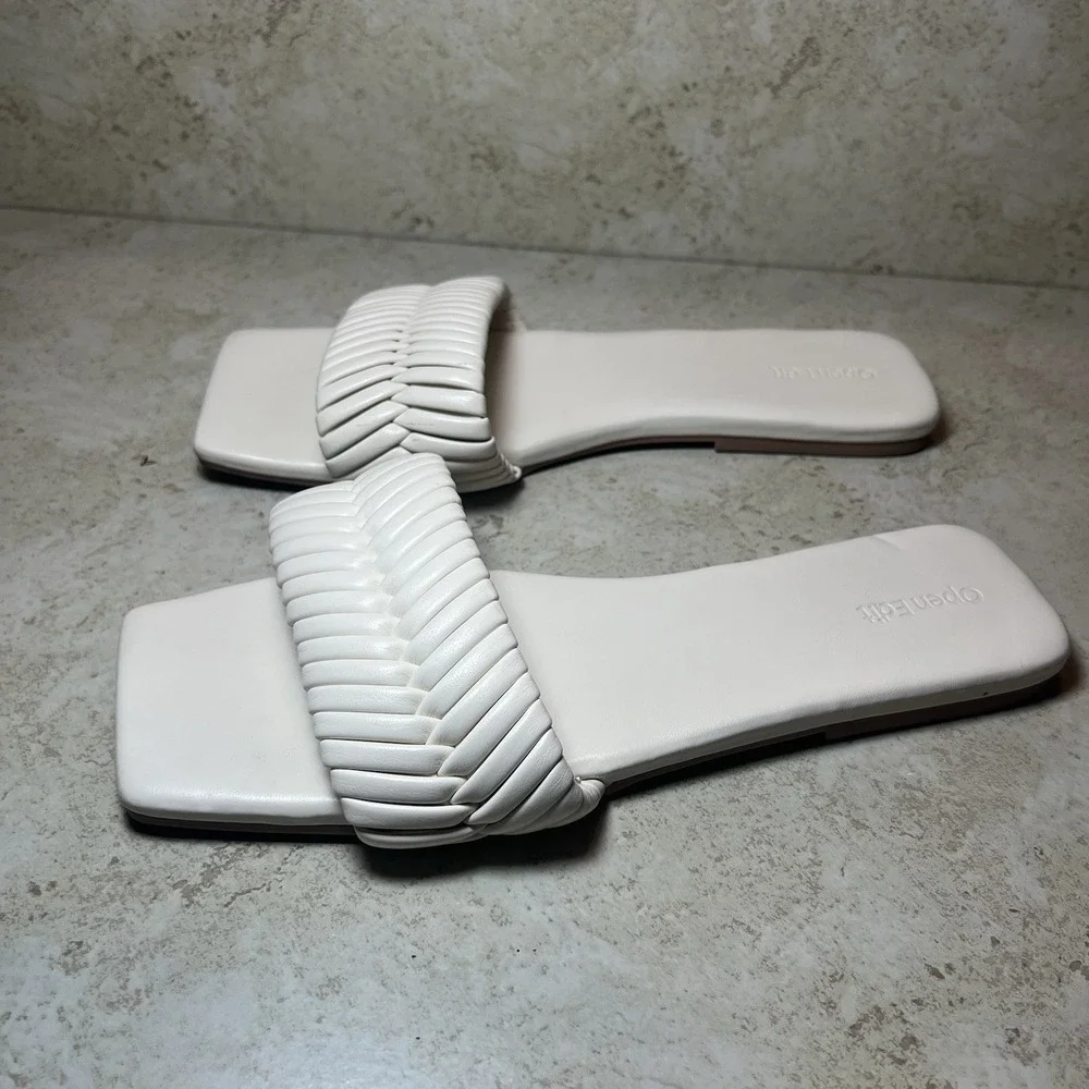 Nordstroms Open Edit Womens Sandals Flats Slip On Shoes Size 10 White Square Toe